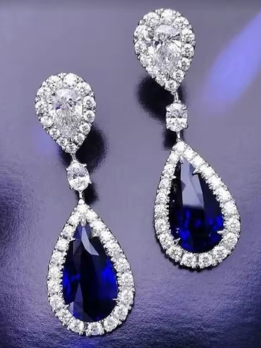 White Rhodium Sapphire Earrings - Picture 1 of 2